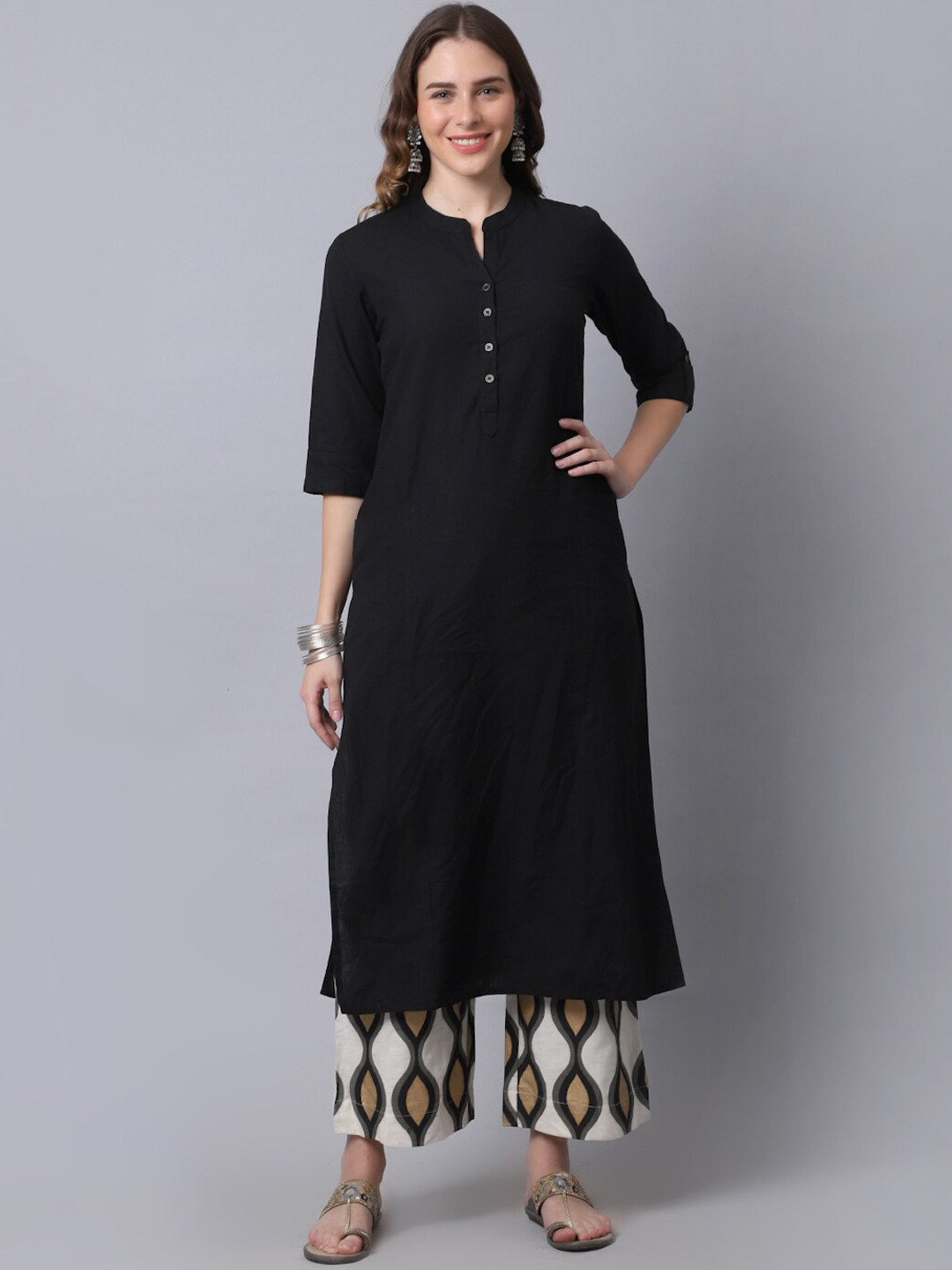 Pistaa Women Black Kurta with Palazzos