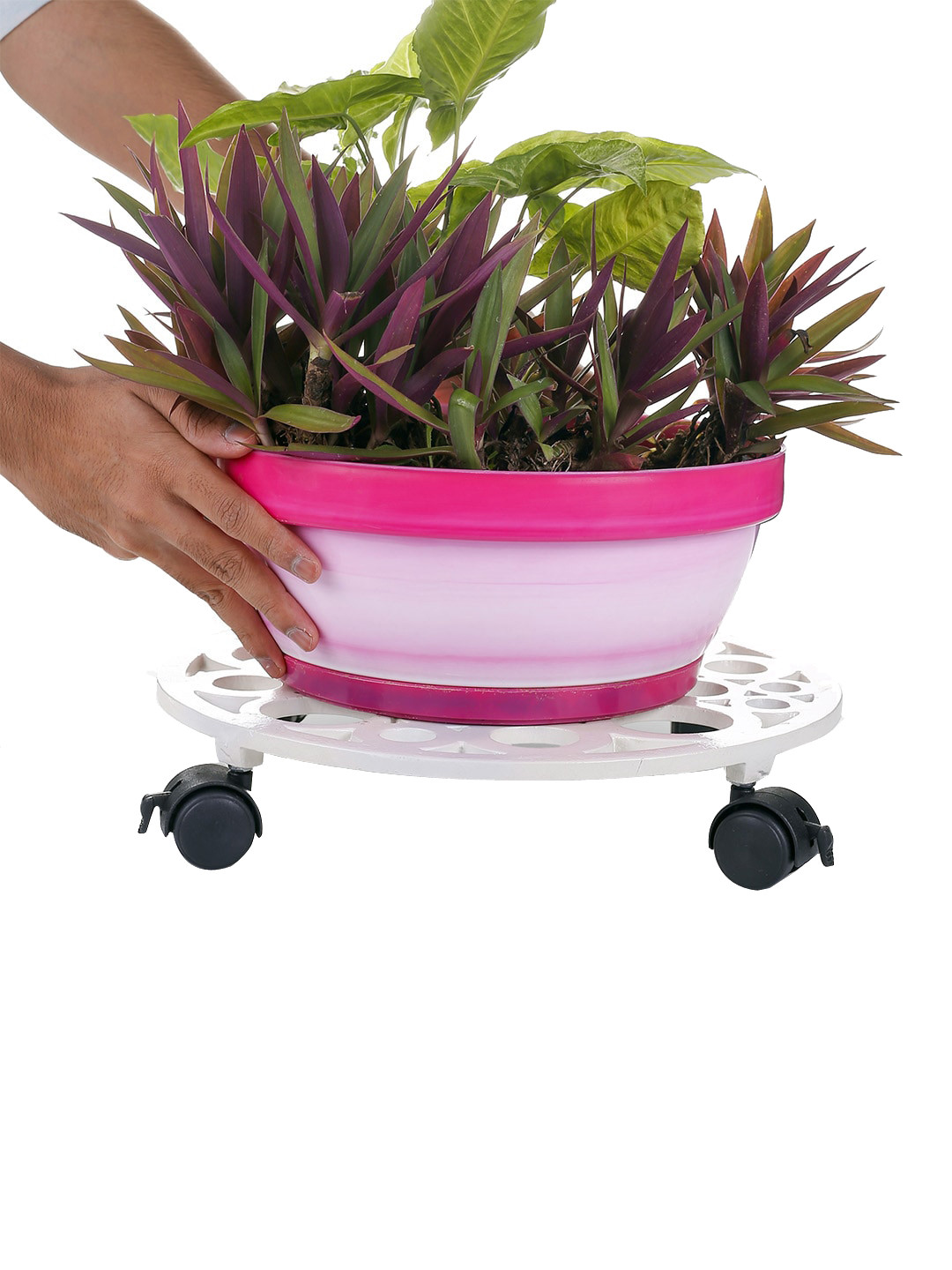 Sharpex White Solid Metal Iron Dolly Round Rack