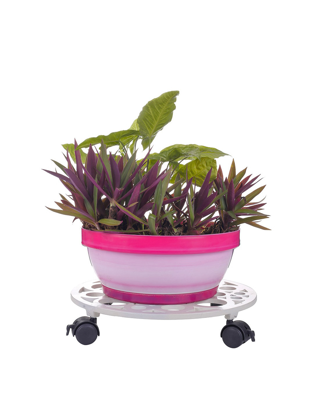 Sharpex Pack of 4 White Textured Metal Round Rack Plant Stand