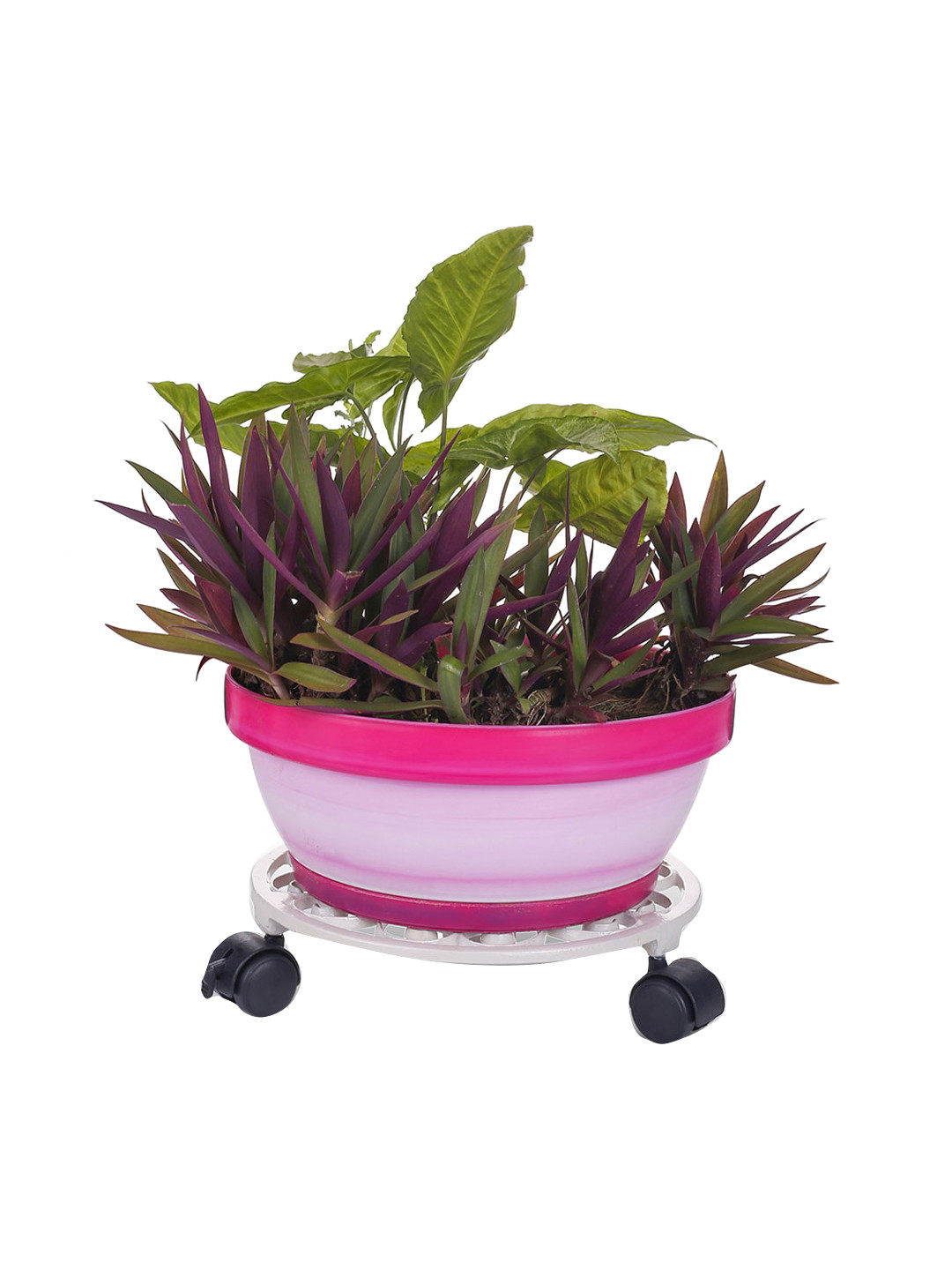 Sharpex Pack of 4 White Textured Metal Round Rack Plant Stand