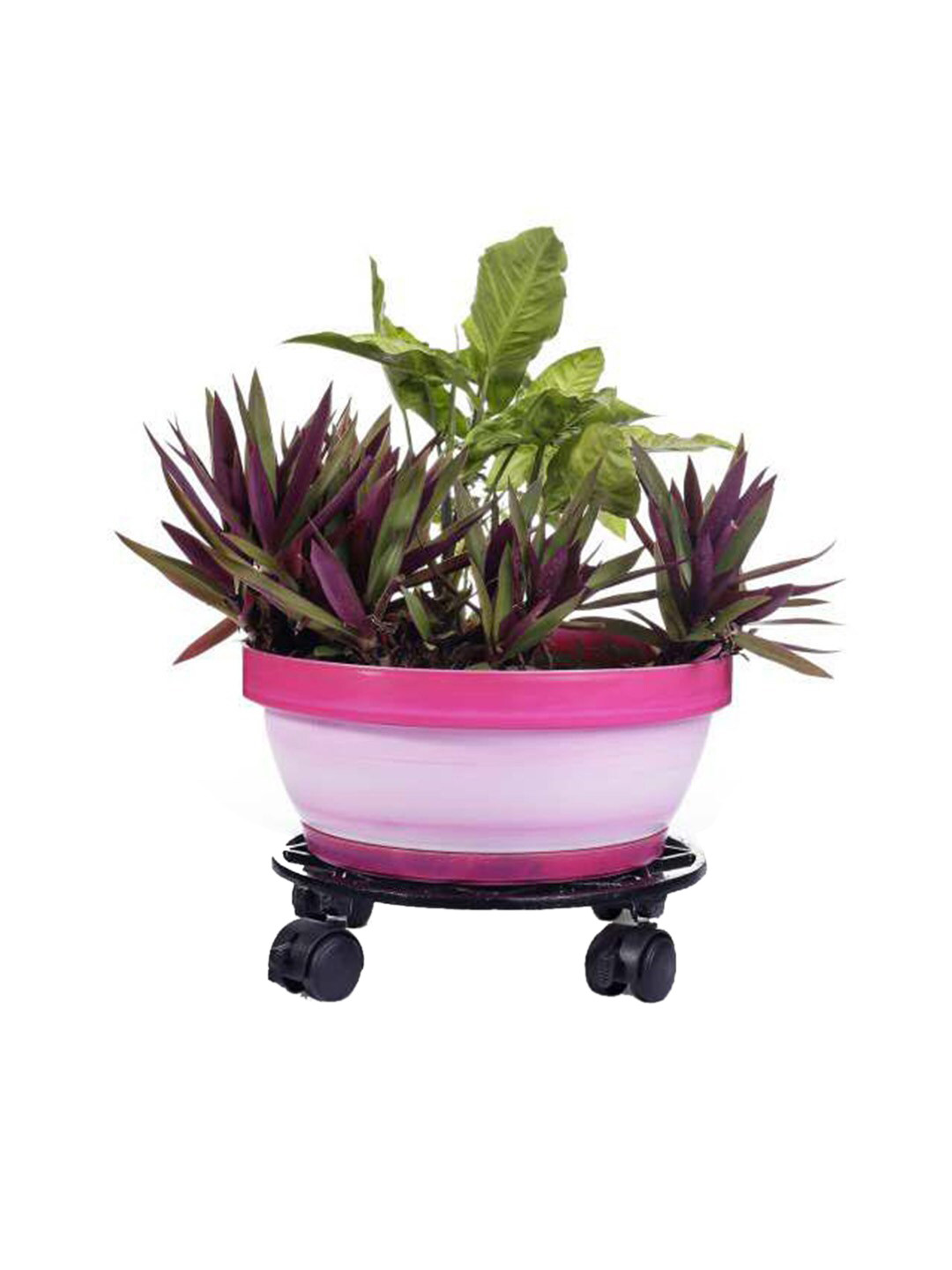 Sharpex Set of 2 Black Textured Metal Round Rack Plant Stand