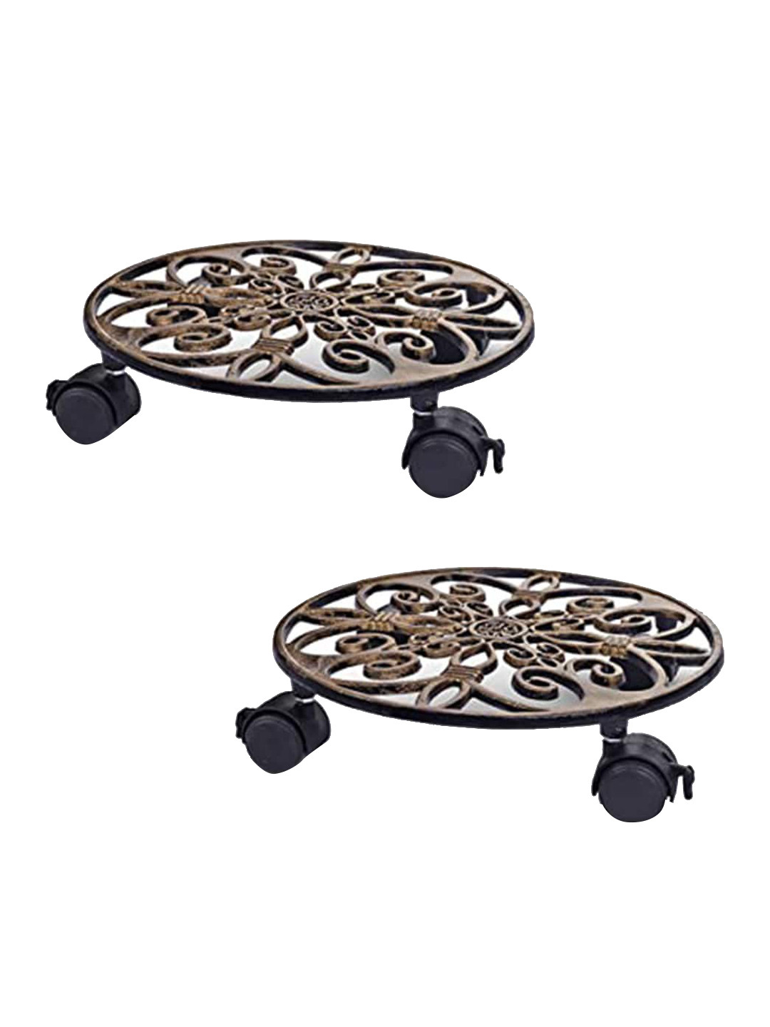 Sharpex Set of 2 Gold-Toned Textured Metal Round Rack Plant Stand