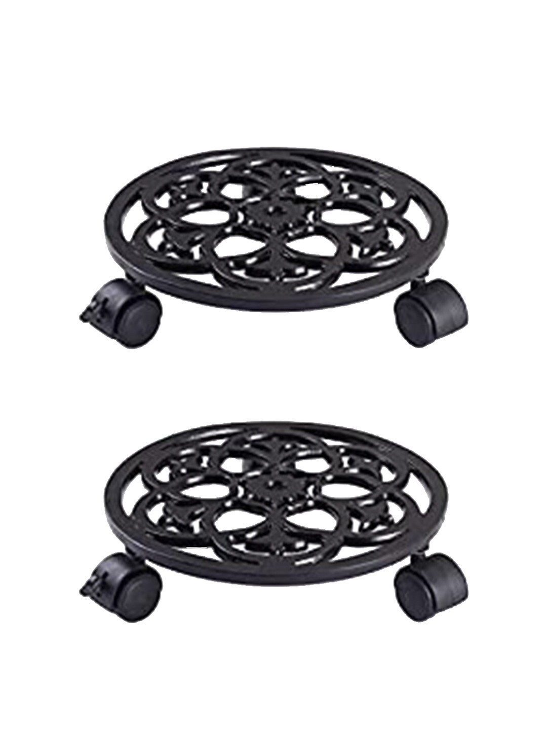 Sharpex  Set of 2 Black Textured Metal Round Rack Plant Stand