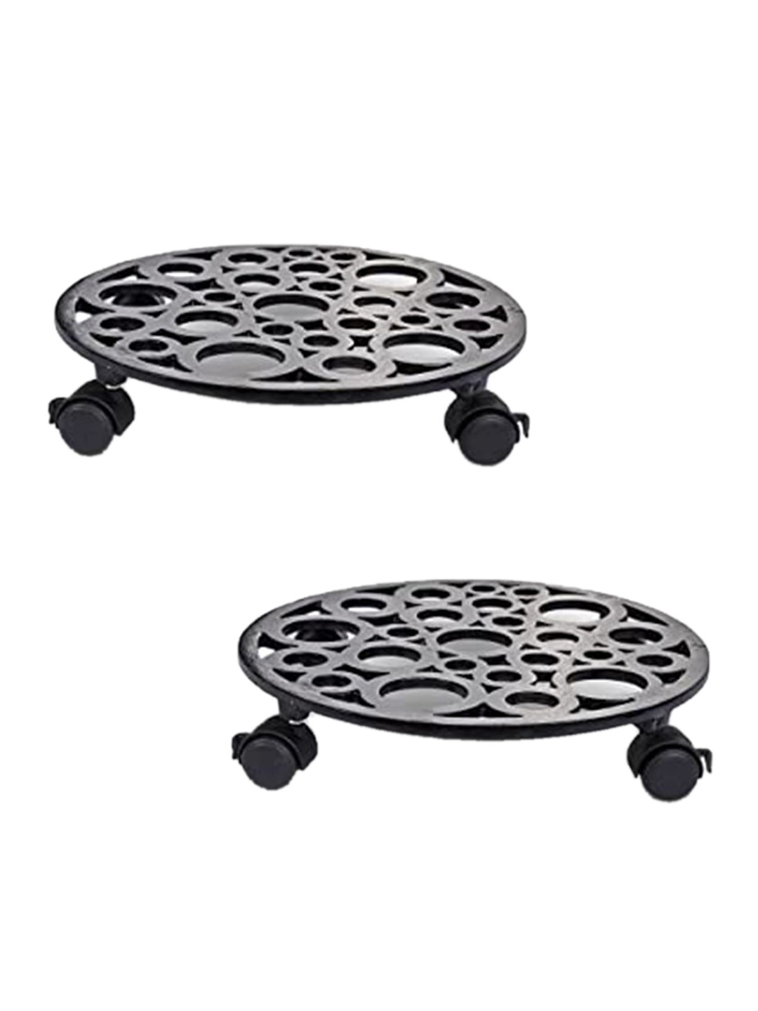 Sharpex Set of 2 Black Textured Metal Round Rack Plant Stand