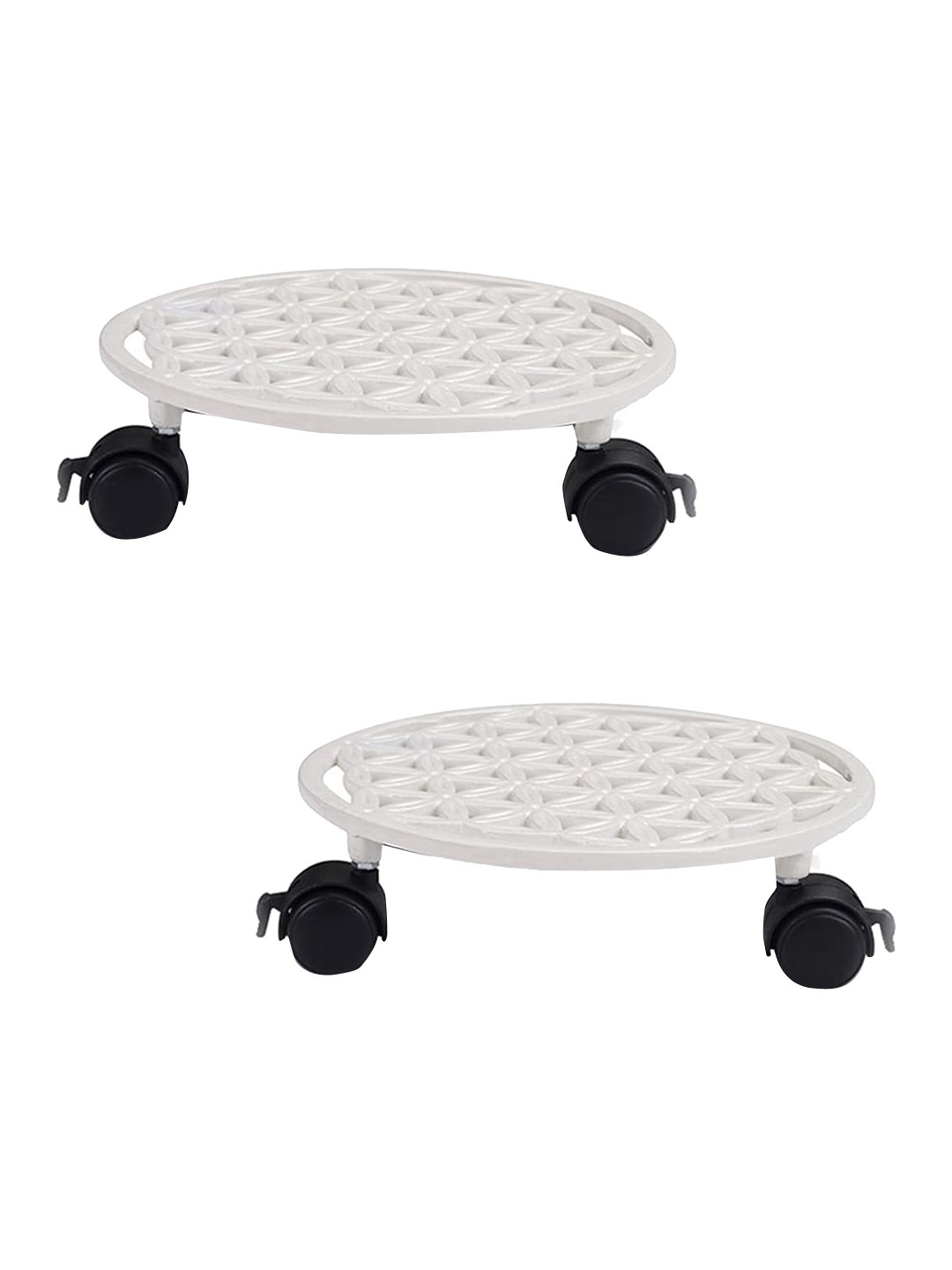 Sharpex Set of 2 White Textured Metal Round Rack Plant Stand