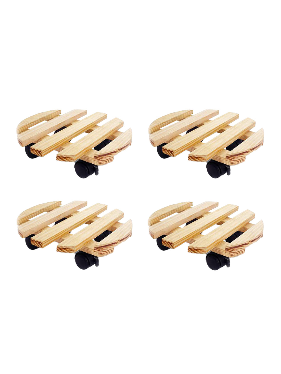 Sharpex Set of 4 Beige Self Design Wooden Plant Stands