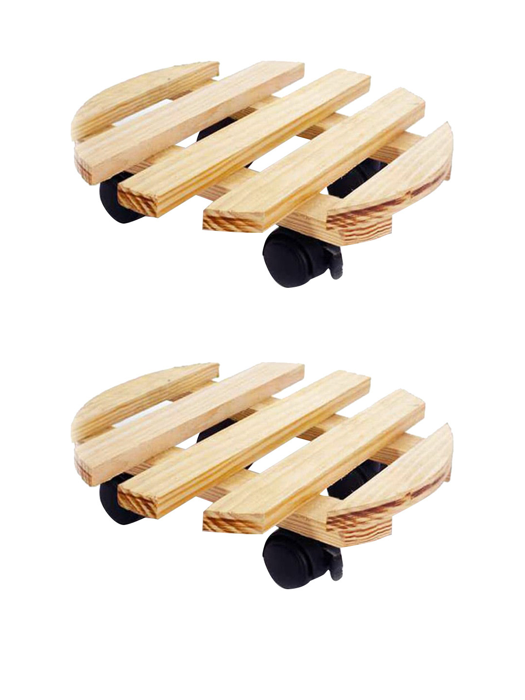 Sharpex Set of 2 Beige Textured Wooden Plant Stand