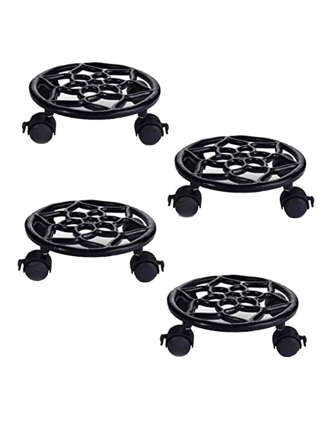 Sharpex Set of 4 Black Self Design Metal Round Plant Stand