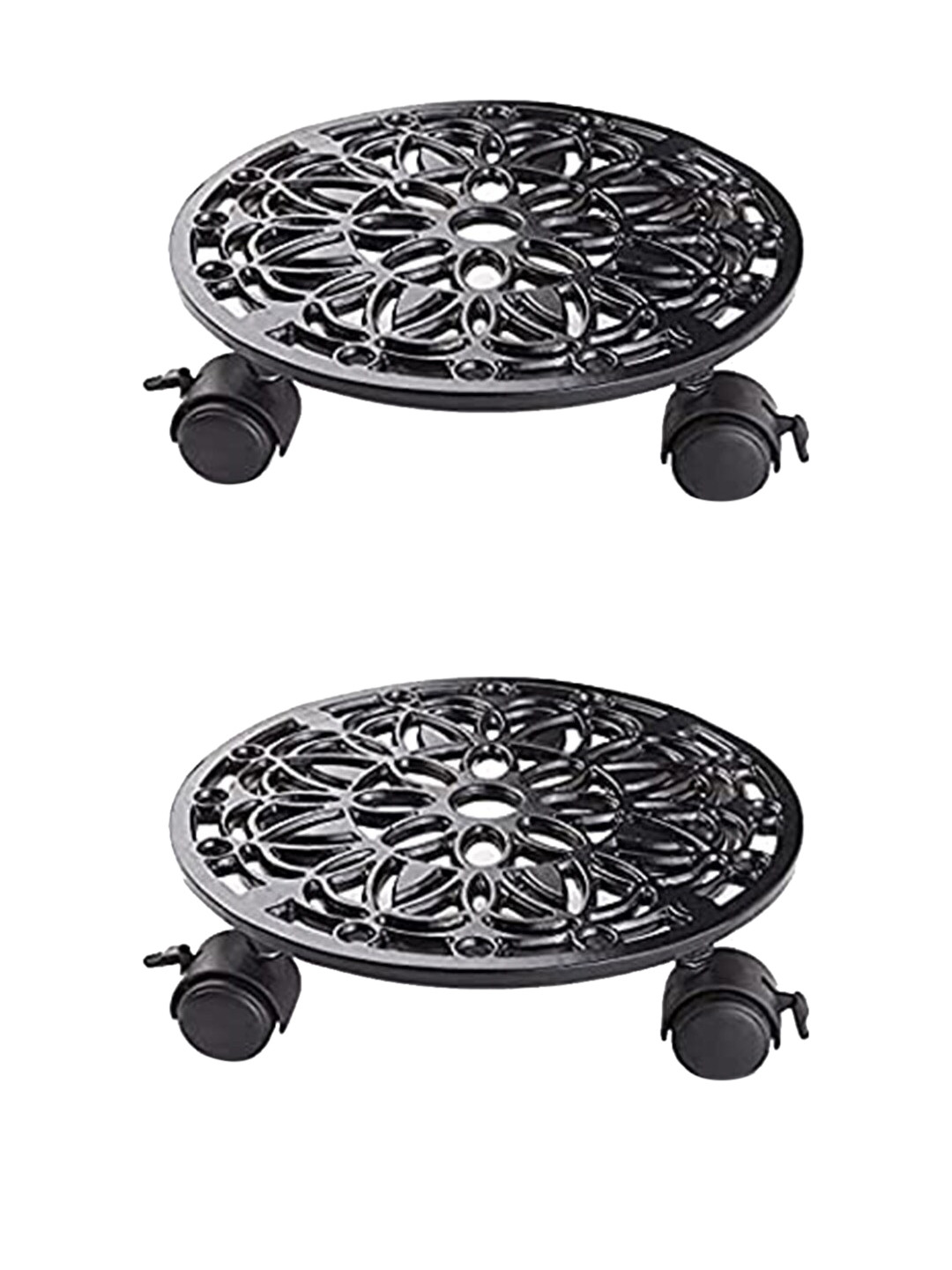 Sharpex Set of 4 Black Self Design Metal Round Plant Stand