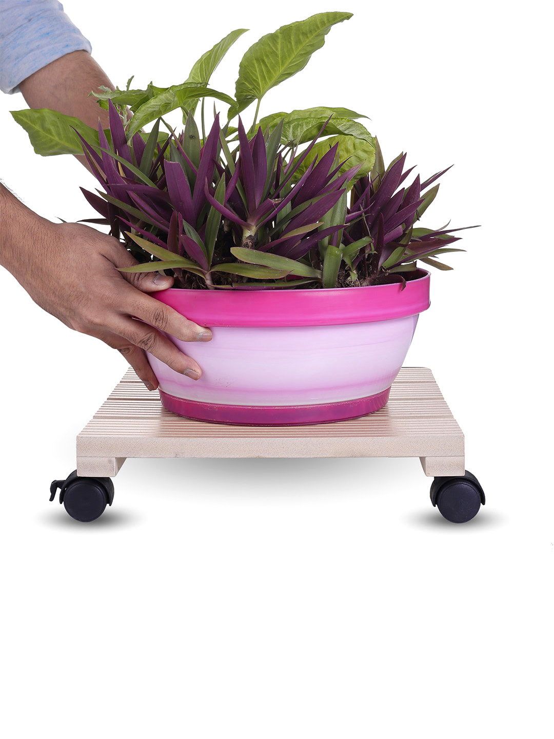 Sharpex Set of 4 Beige Textured Wooden Square Plant Stands