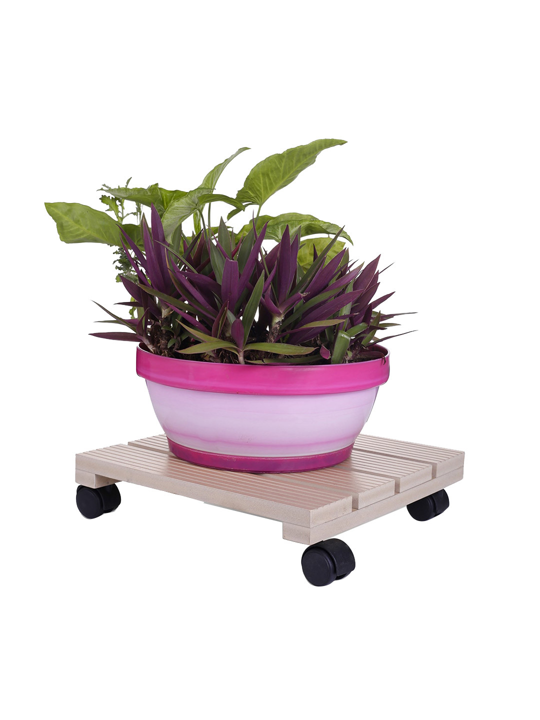 Sharpex Beige Textured Wooden Square Plant Stand