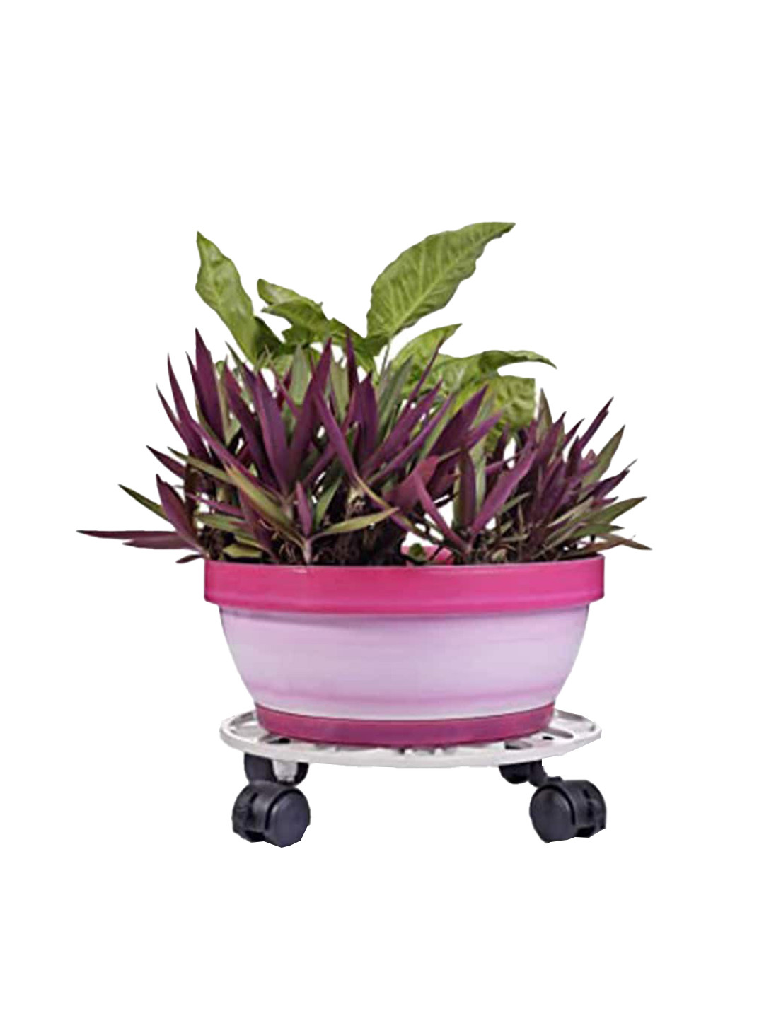 Sharpex Set Of 2 White Self Design Metal Round Plant Stands