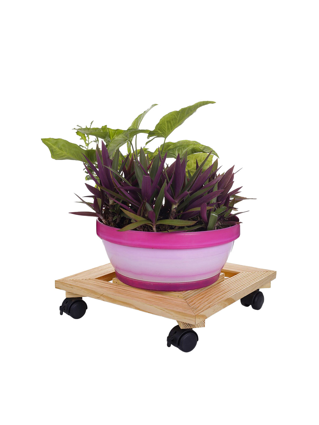 Sharpex Pack Of 2 Brown Wooden Plant Stand With 360-Degree Wheels
