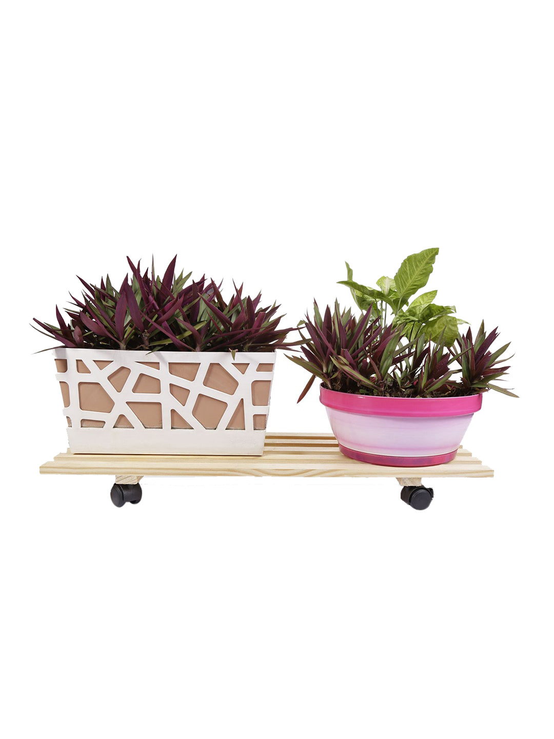 Sharpex Pack Of 1 Brown Wooden Plant Stand With 360-Degree Wheels