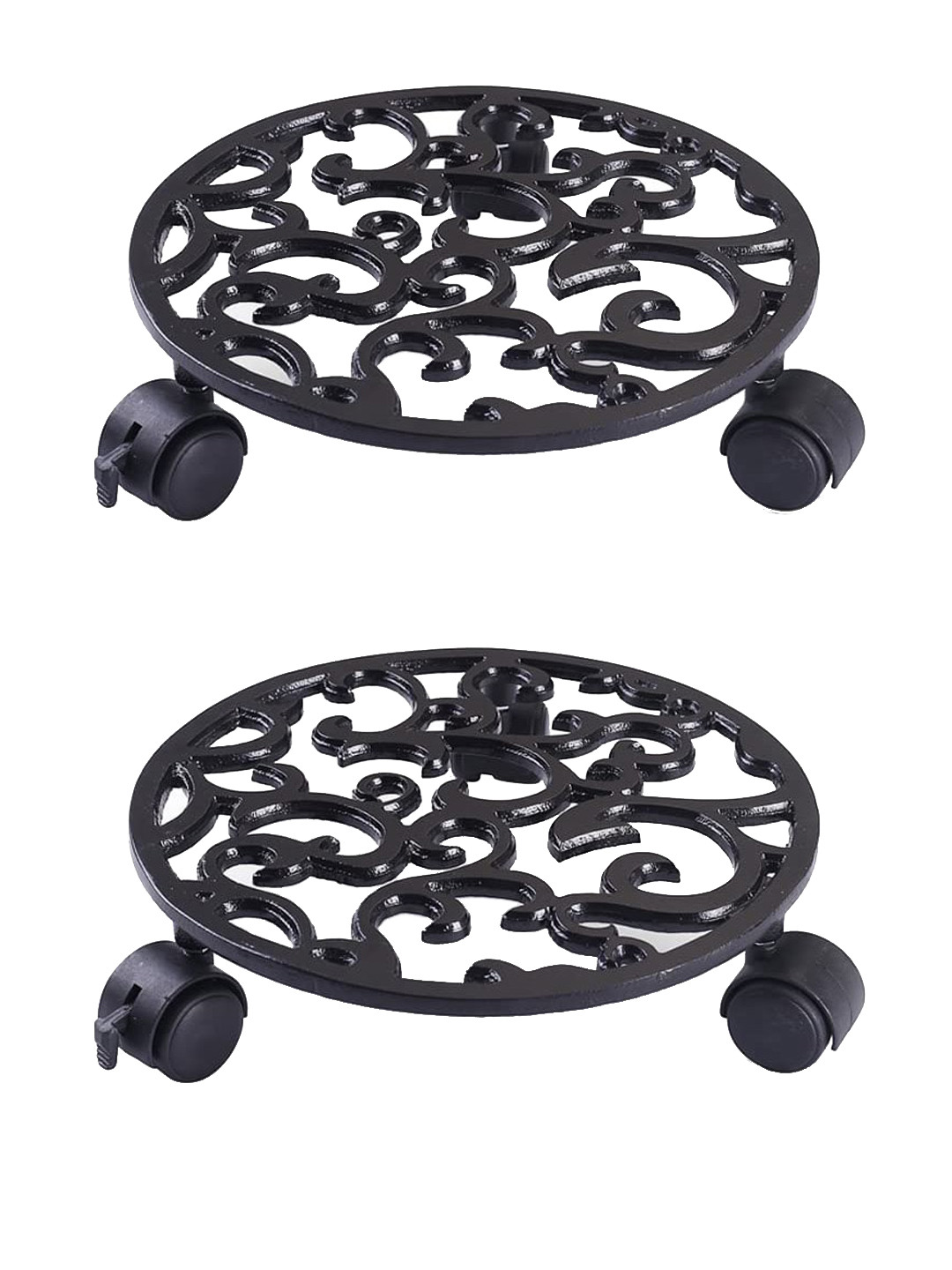 Sharpex Pack Of 2 Black Iron Dolly Round Rack With Wheels