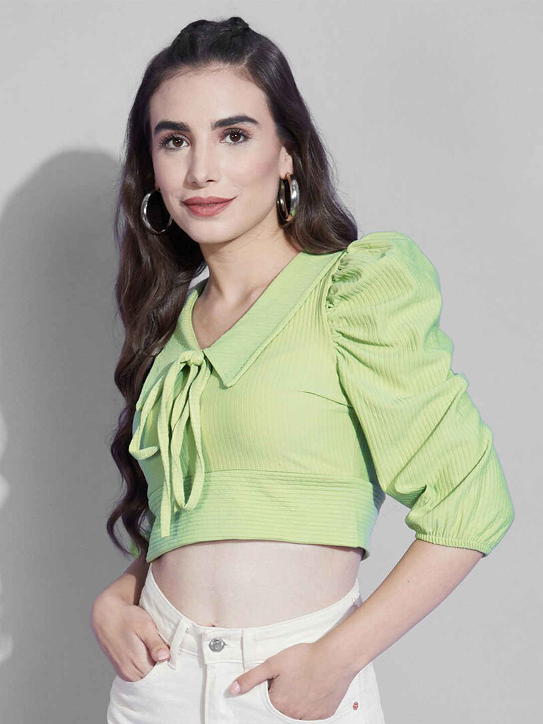 Selvia Green Scuba Crop Top