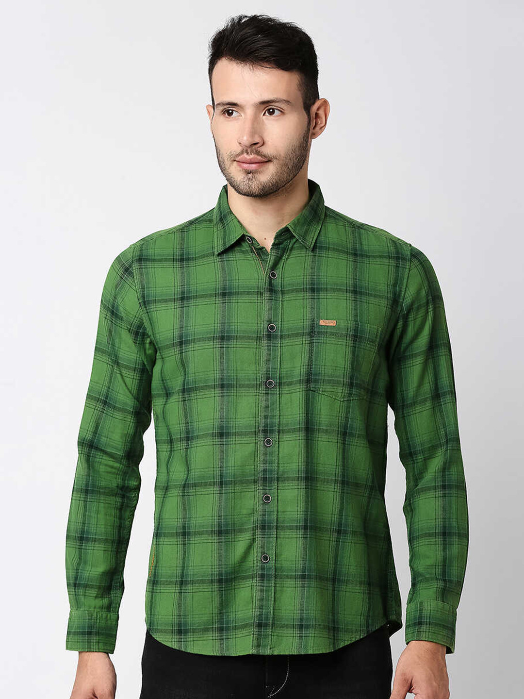 Pepe Jeans Men Green Windowpane Checks Checked Casual Shirt