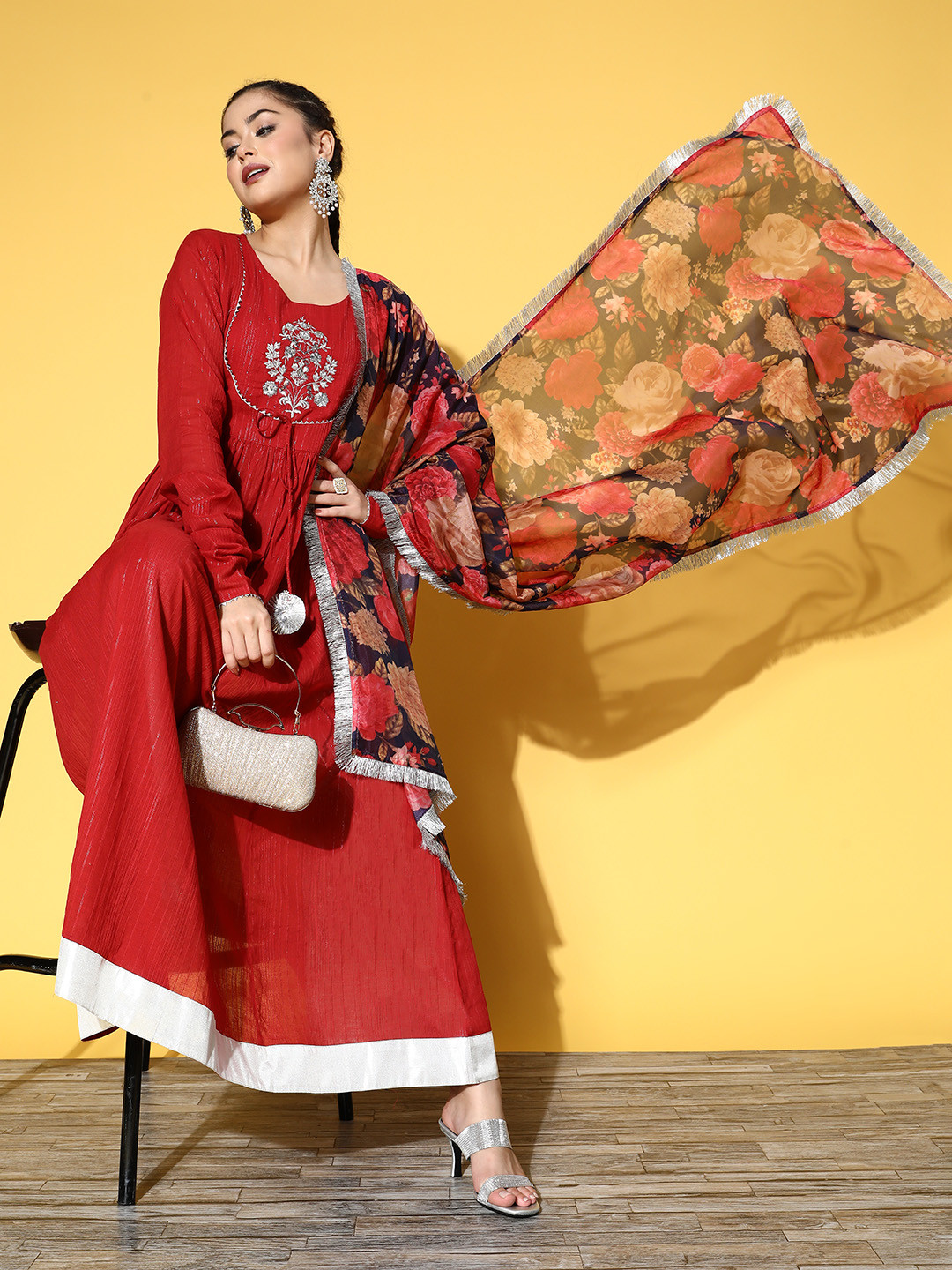 Varanga Women Red Cotton Fluid Tie-Up Kurta