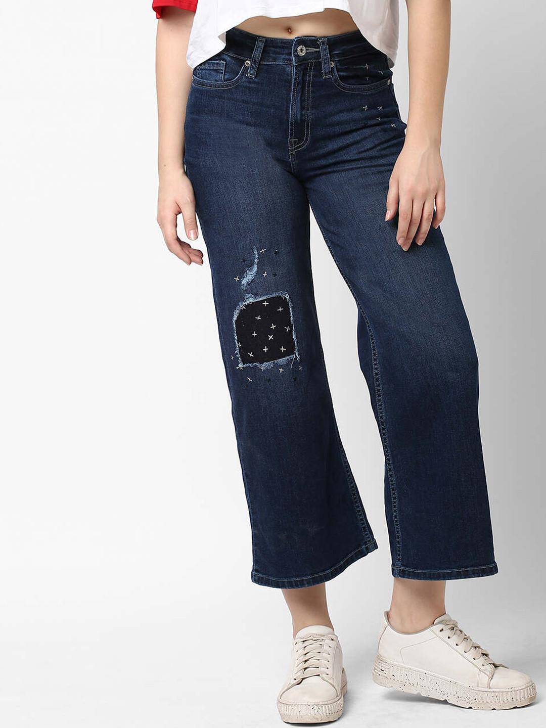 Pepe Jeans Women Blue Low Distress Light Fade Jeans