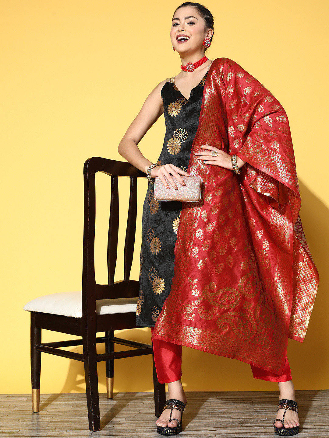 Varanga Women Ethnic Motifs Art Silk Brocade Kurta Set