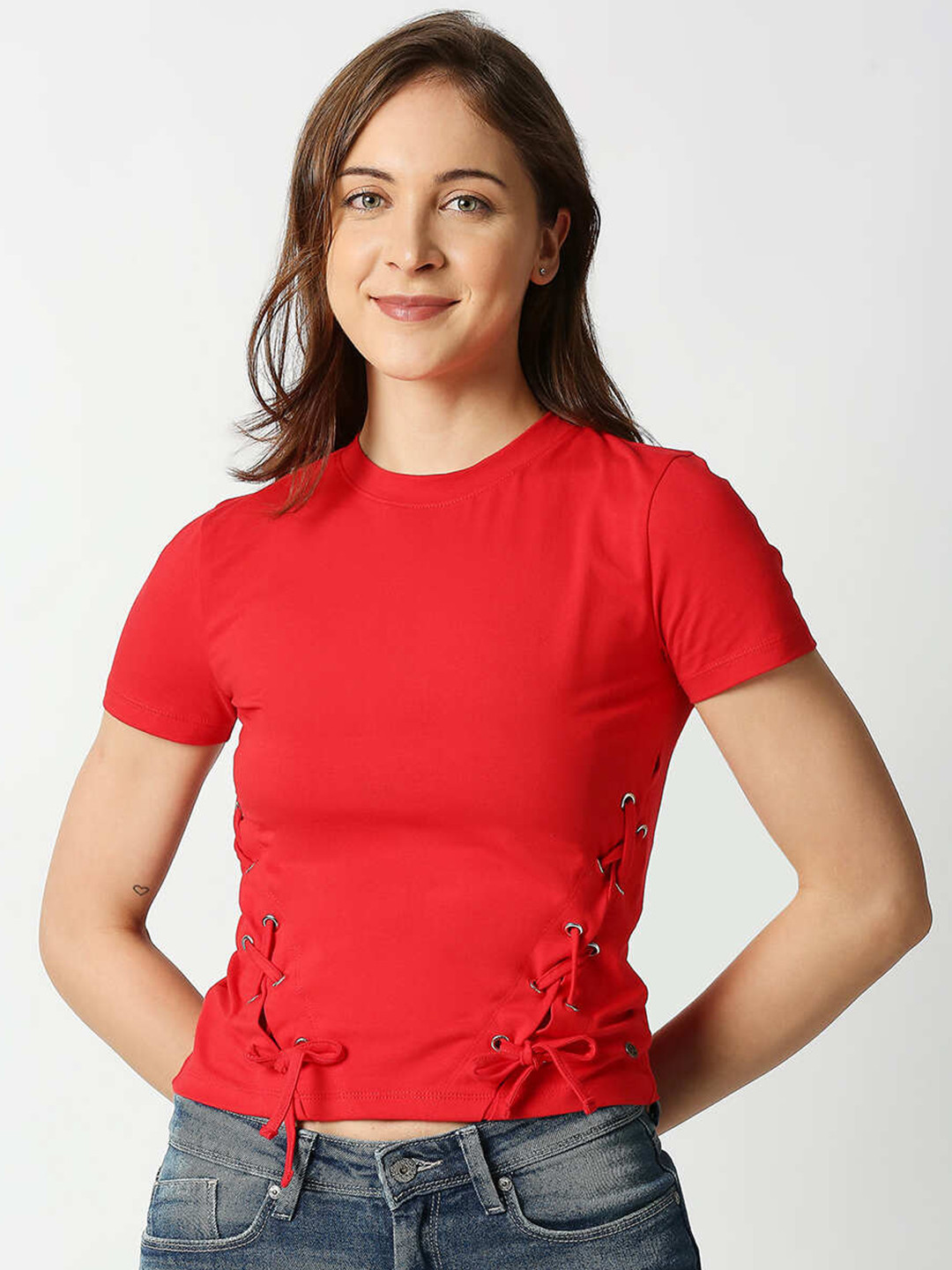 Pepe Jeans Women Red Cotton Crop T-Shirt