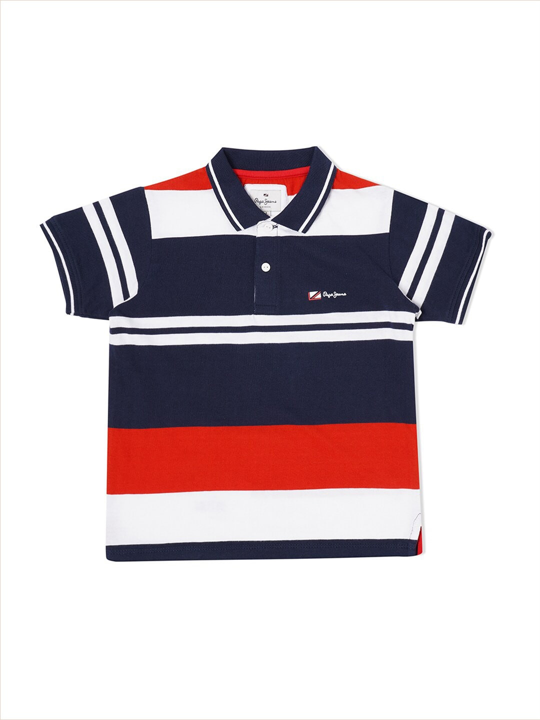 Pepe Jeans Boys Blue Striped Polo Collar T-shirt