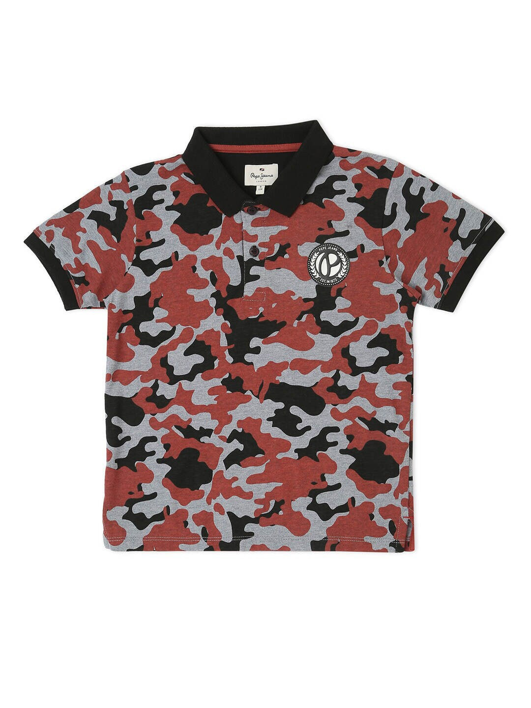 Pepe Jeans Boys Black & Brown Tie and Dye Dyed Cotton Polo Collar T-shirt