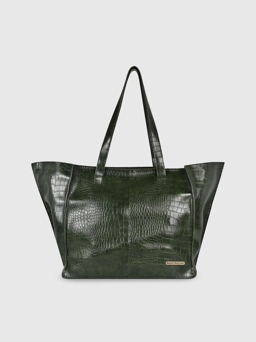 Bagsy Malone Olive Green Animal Textured PU Oversized Swagger Shoulder Bag with Fringed