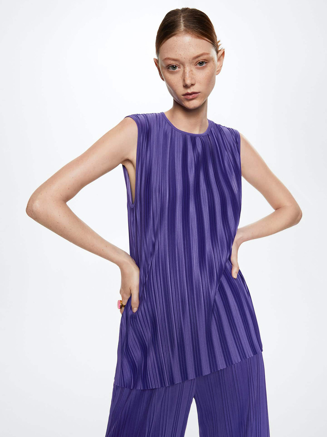 MANGO Purple Accordion Pleats Top