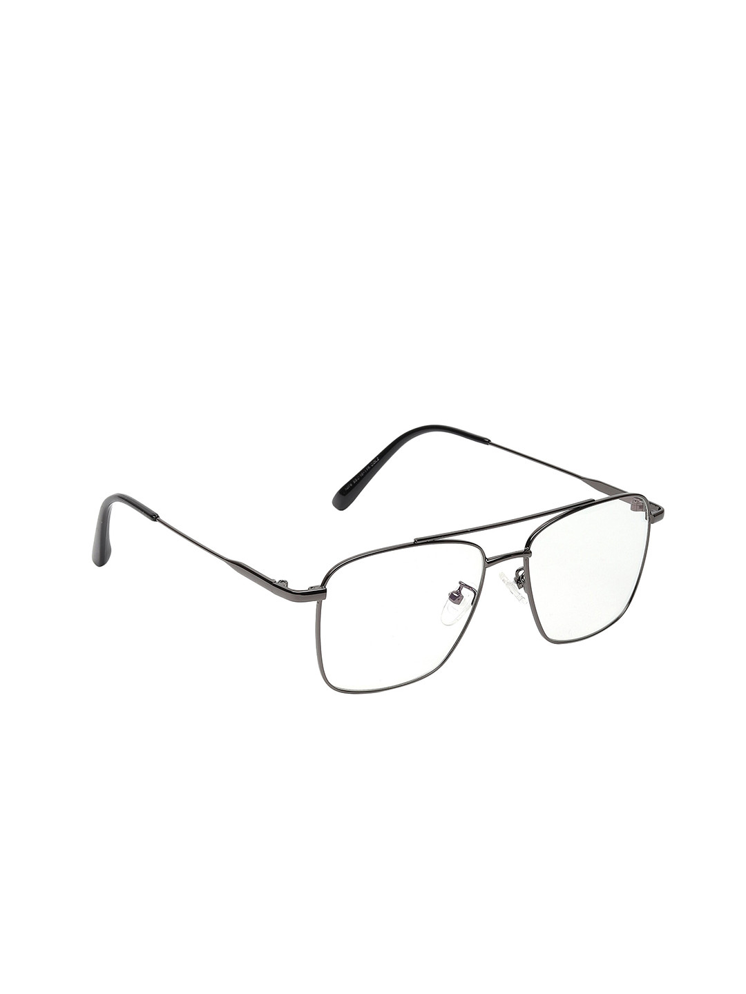 GARTH Unisex Clear Lens & Gunmetal-Toned Rectangle Sunglasses with UV Protected Lens