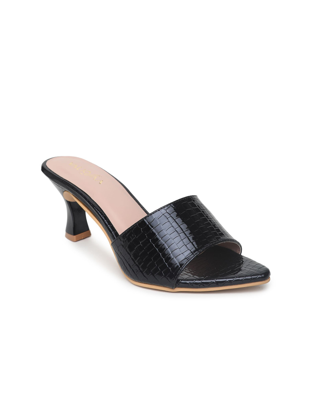VALIOSAA Black Textured Kitten Mules