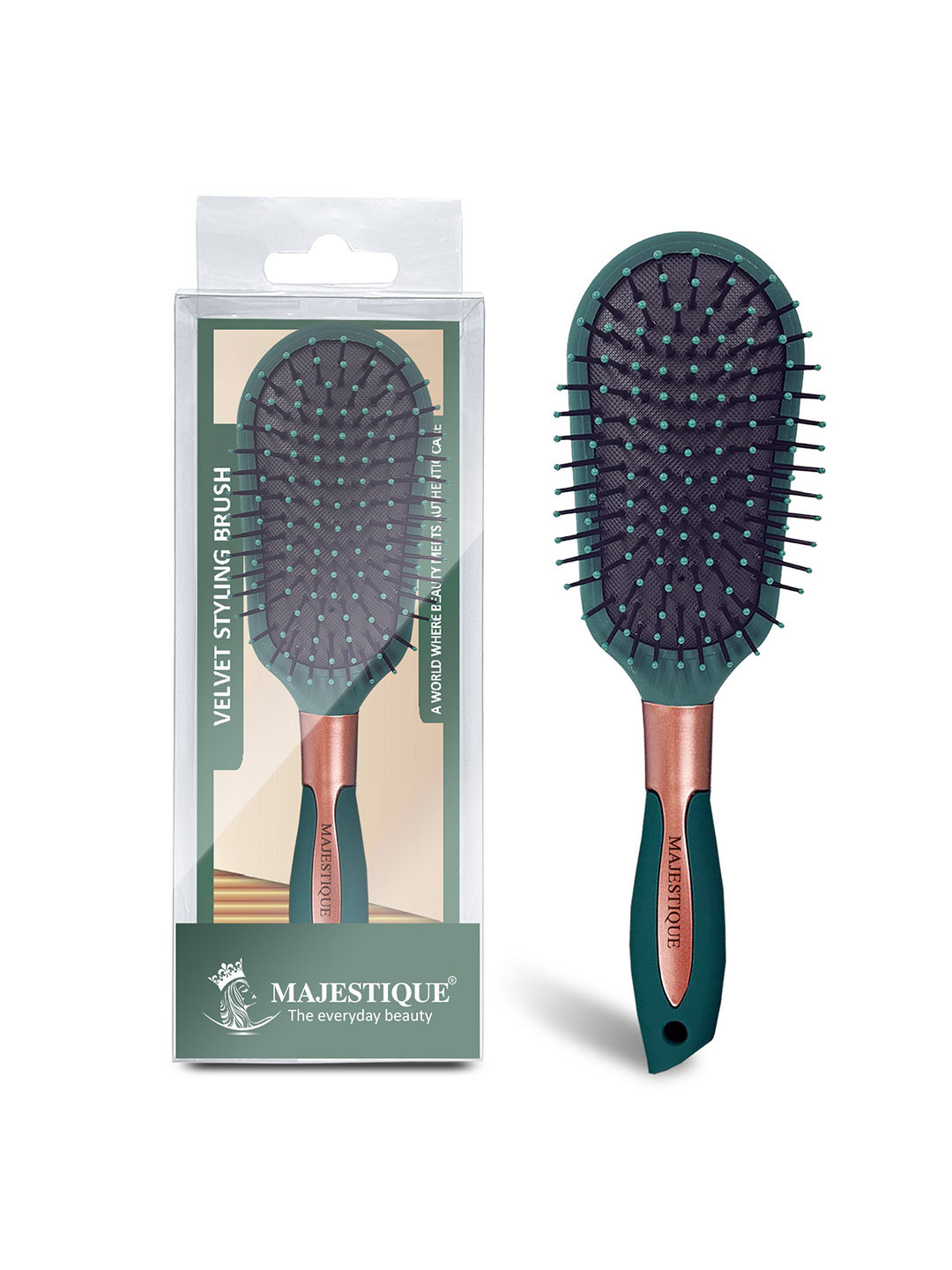 MAJESTIQUE Detangler Paddle Hair Brush with Ultrasoft IntelliFlex Bristles Glide - Green