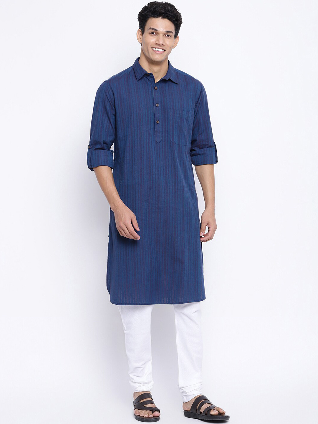 Fabindia Men Navy Blue Striped Kurta