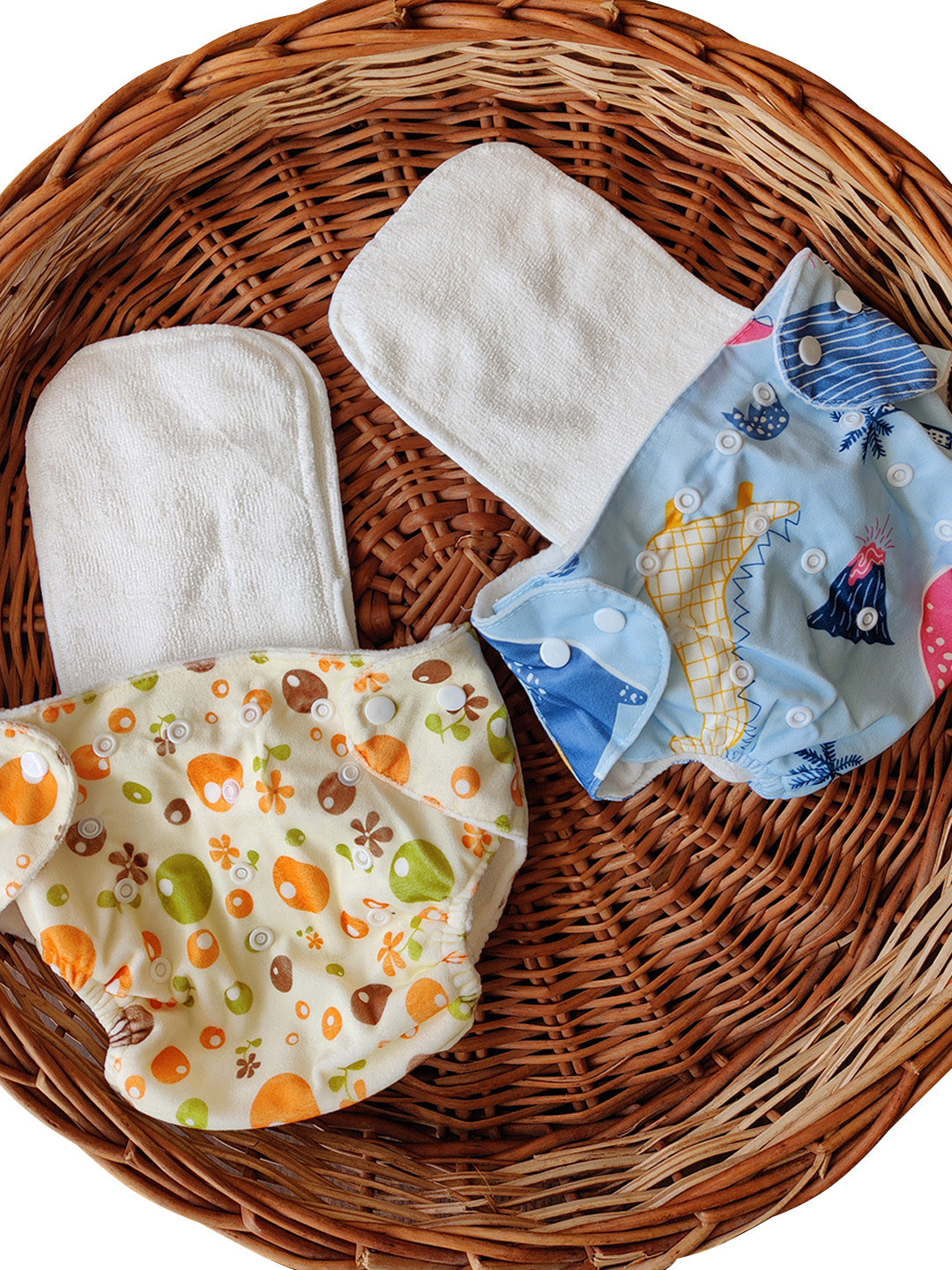 Moms Home Set Of 2 Baby Reusable Cotton Pocket Diapers With 2 Inserts-Adjustable 0-12 Months