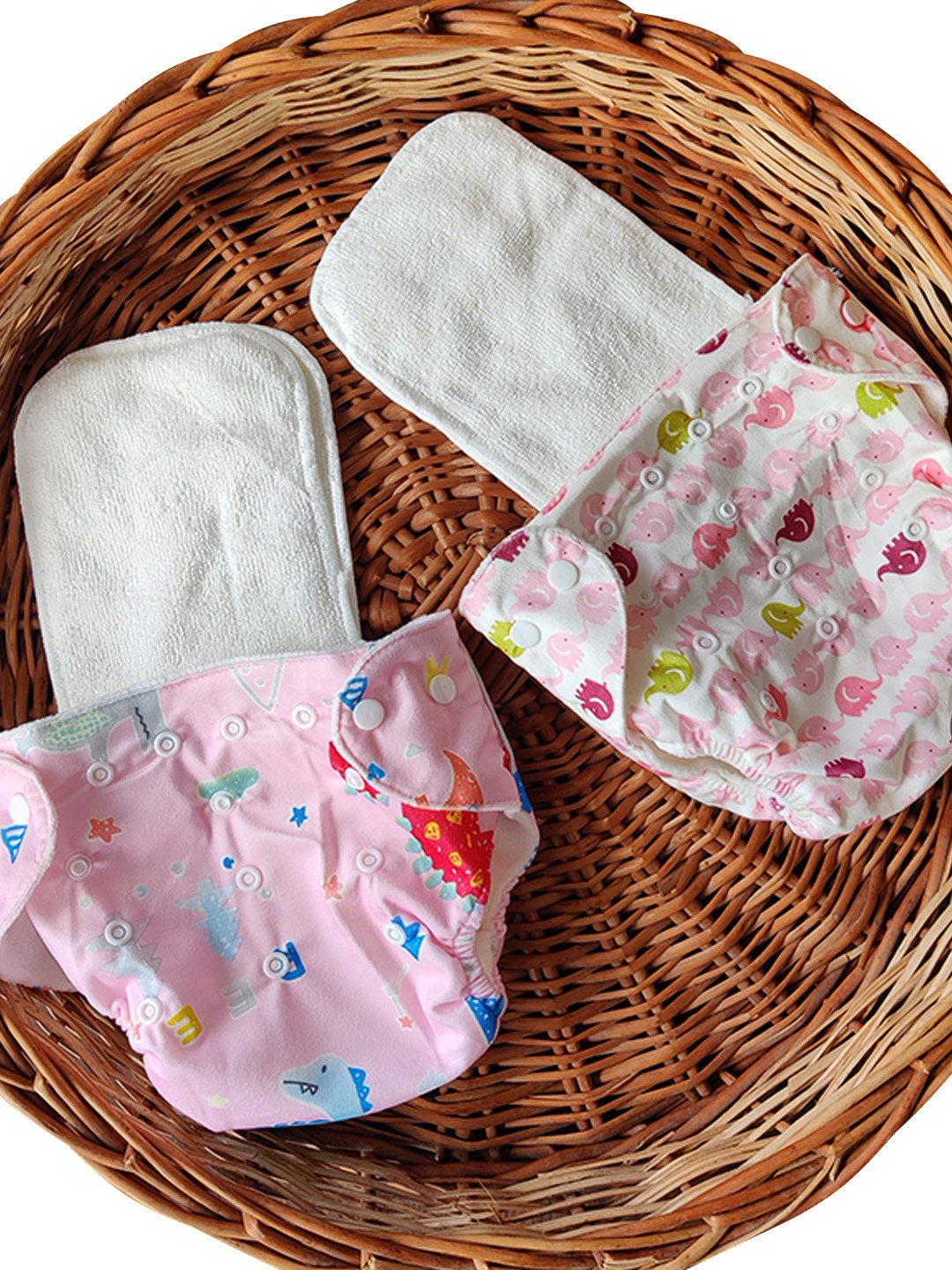 Moms Home Pack Of 2 Baby Reusable Cotton Pocket Diapers With 2 Inserts-Adjustable