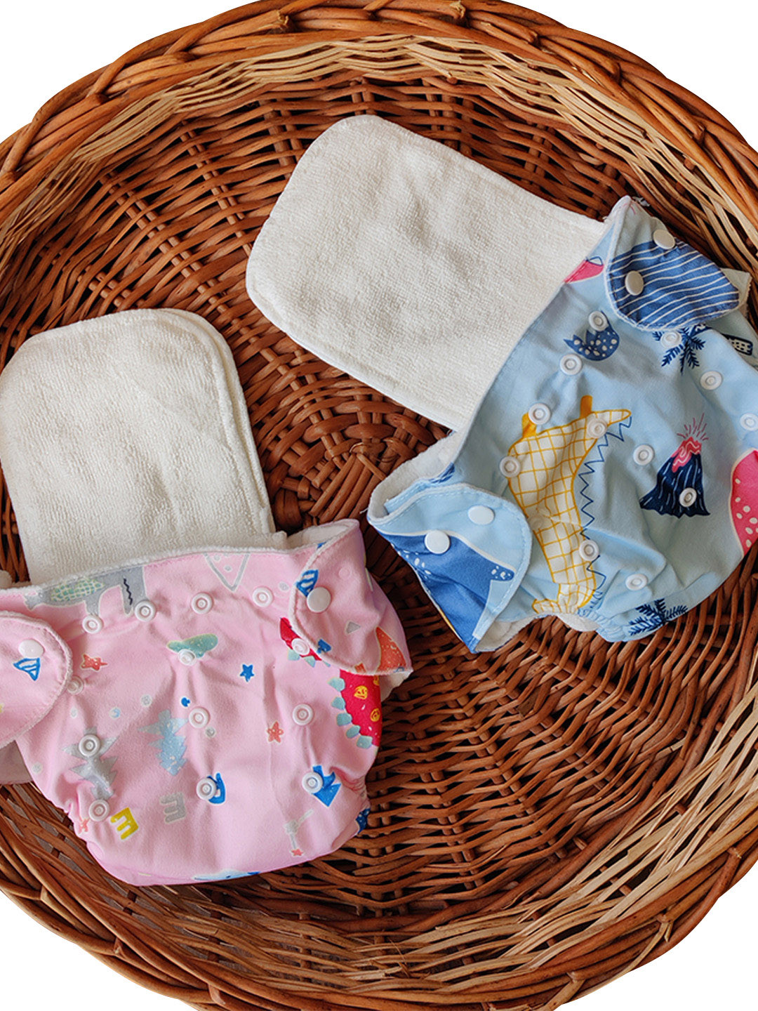 Moms Home Unisex Kids Set Of 2 Pink & Blue Reusable Cotton Pocket Diapers With 2 Inserts