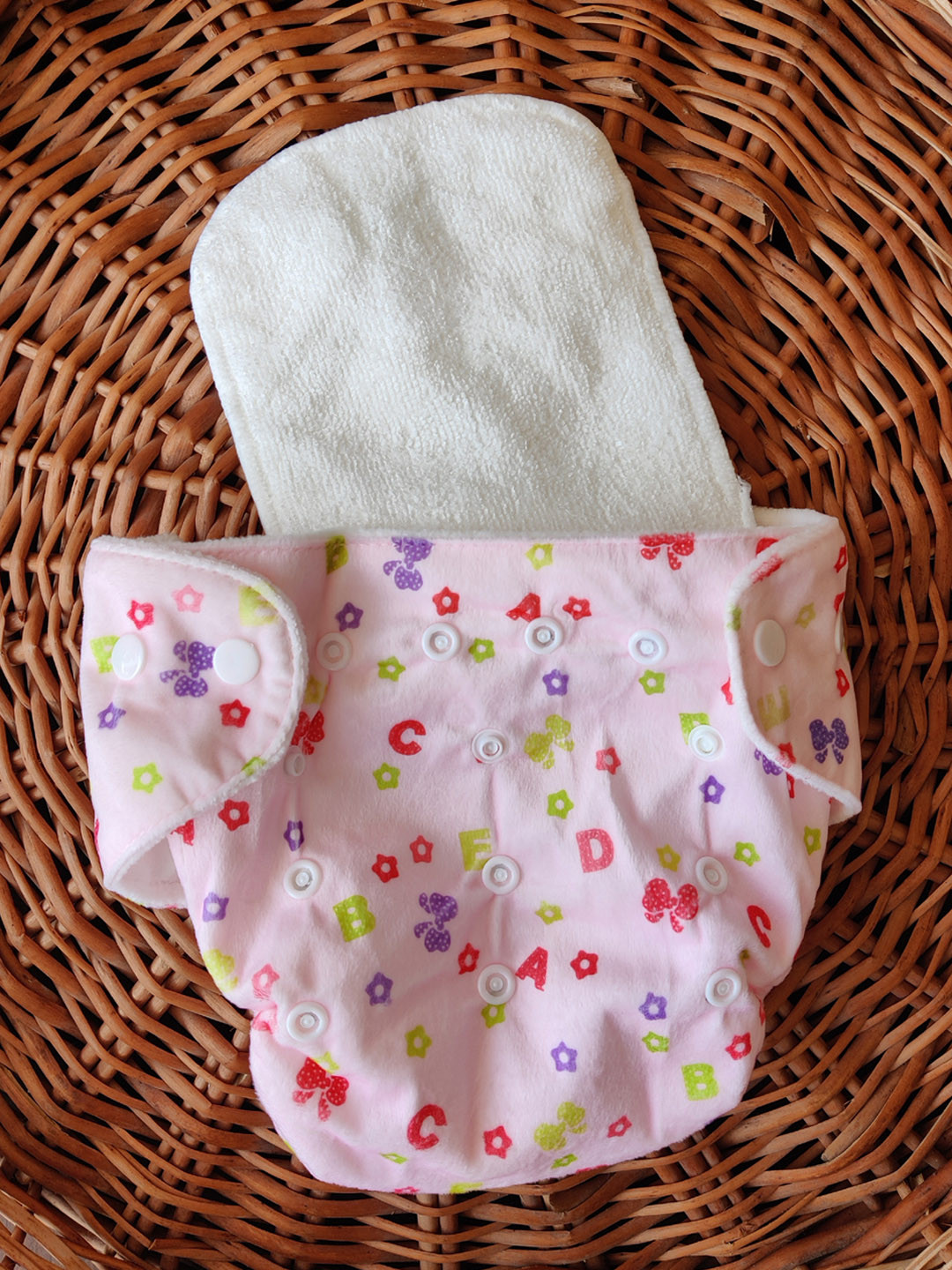 Moms Home Pink Baby Reusable Cotton Pocket Diapers With 1 Inserts-Adjustable