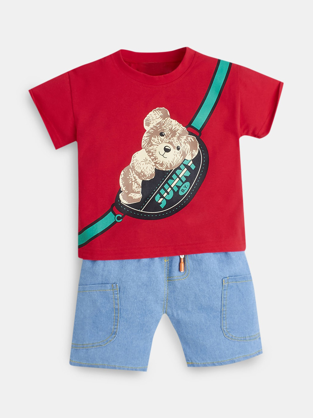 Hopscotch Boys Red & Blue T-Shirt With Shorts Clothing Set