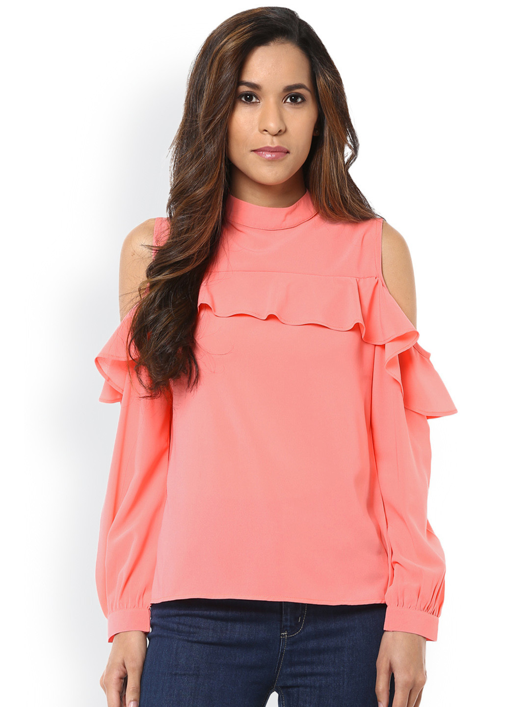 Harpa Women Pink Cold Shoulder Top