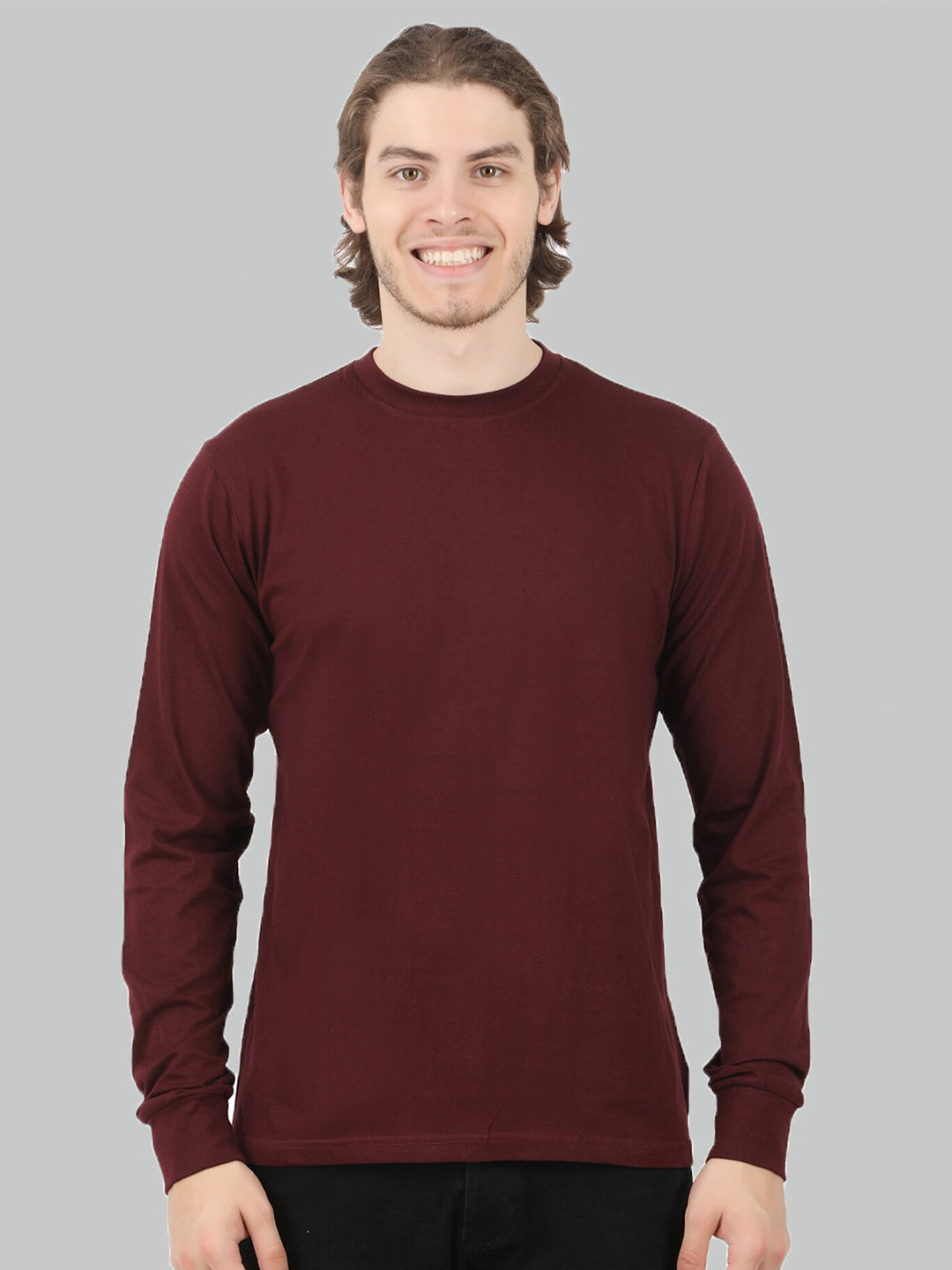 Trends Tower Men Maroon Solid Cotton T-shirt