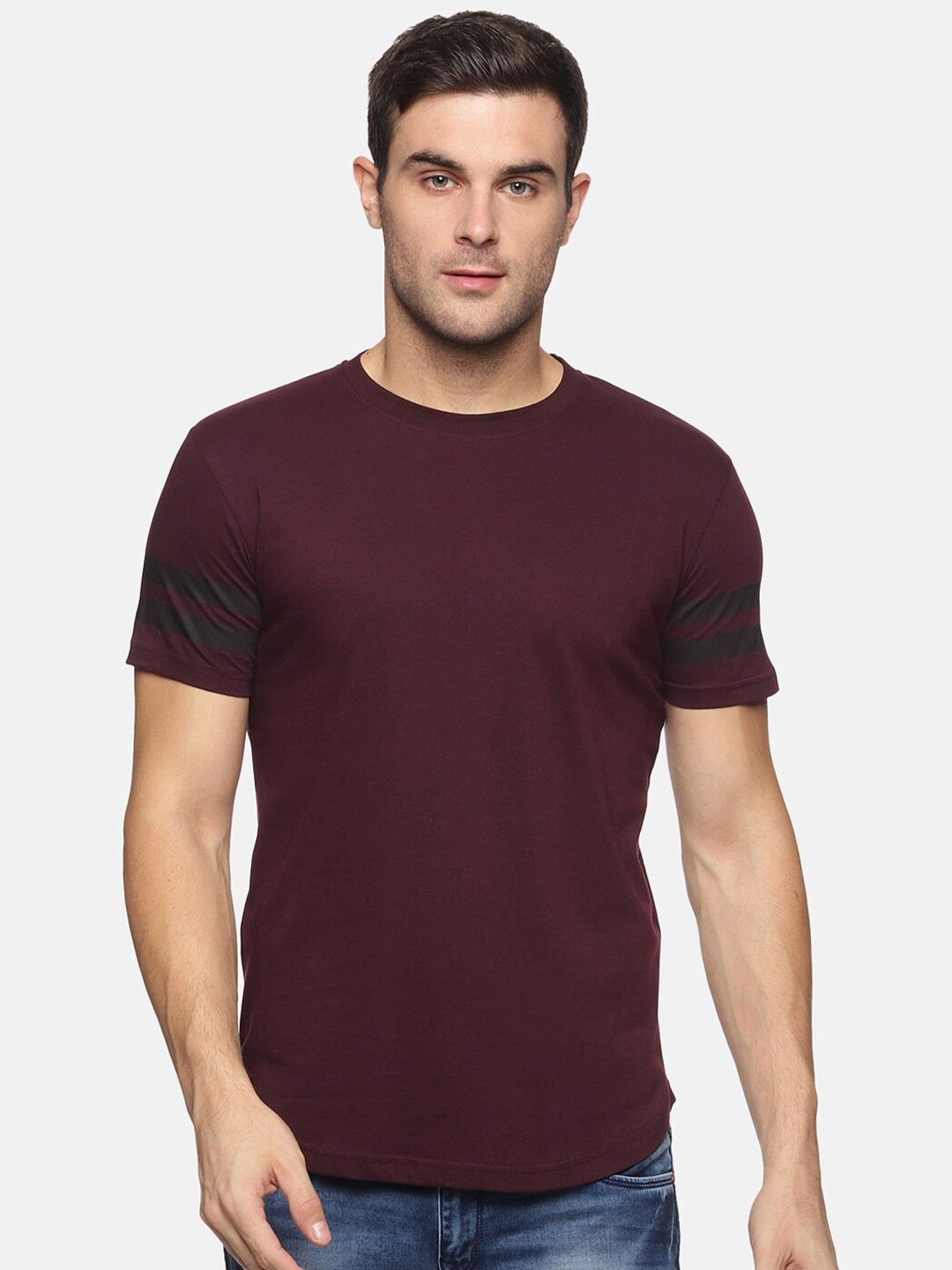 Trends Tower Men Maroon Solid Regular Fit T-shirt