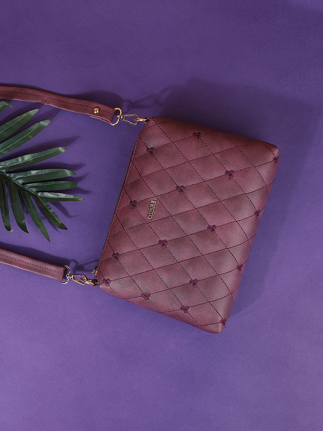 Mochi Purple Textured Structured Shoulder Bag with Quilted