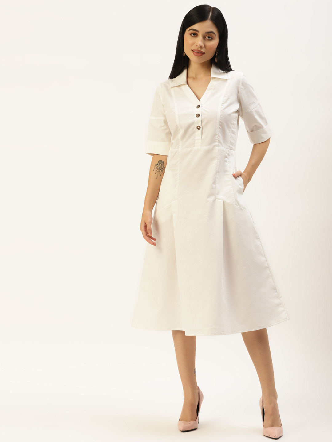BRINNS Off White Shirt Midi Dress