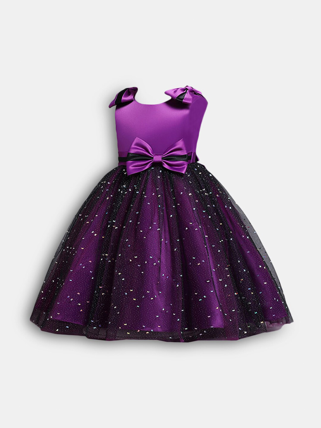 Hopscotch Girls Purple & Black Embellished Dress