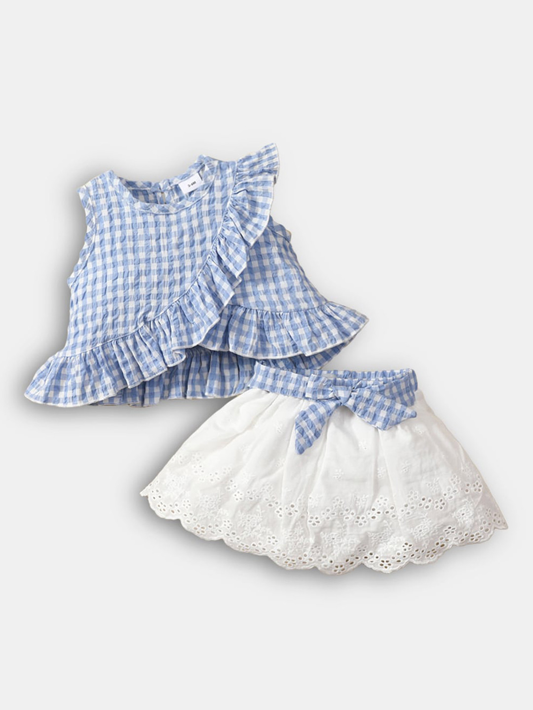 Hopscotch Girls Blue Checkered Blouse And Skirt Set