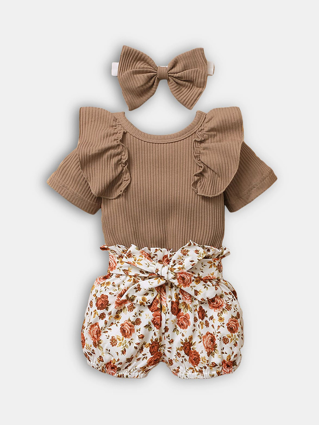 Hopscotch Girls Brown & Off White Top with Shorts