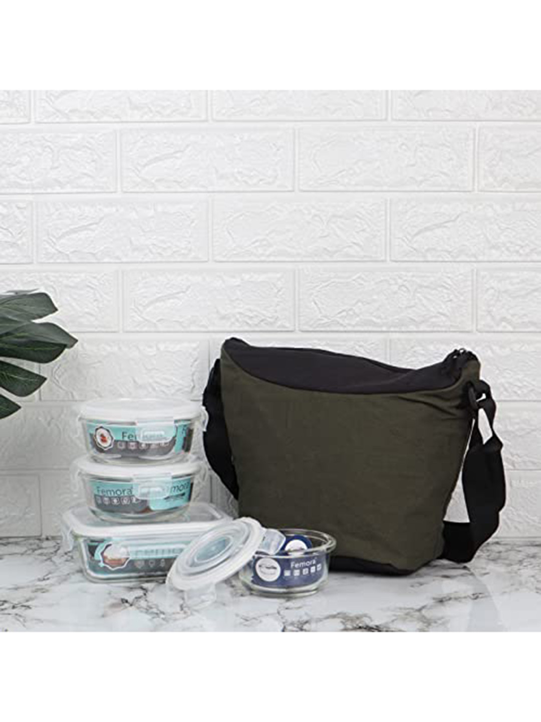 Femora Unisex Transparent & Olive Green Solid Lunch Boxes With Lunch Bag