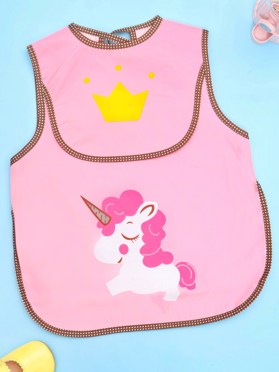 Yellow Bee Girls Pink Printed Unicorn Bibs