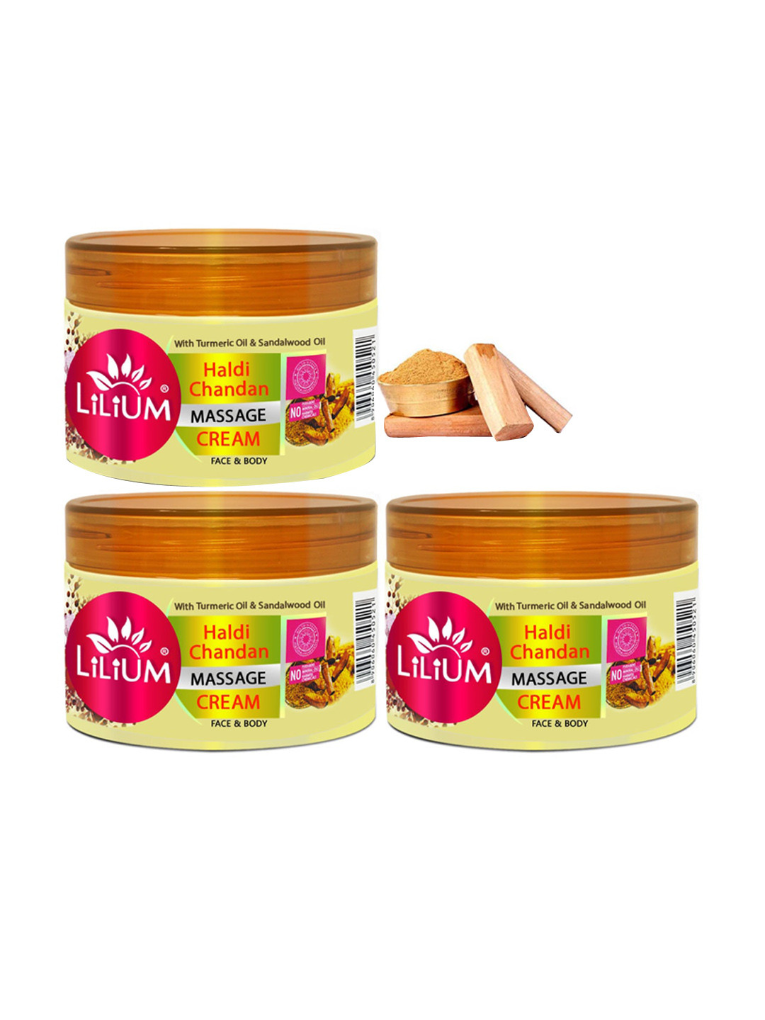 Lilium Set of 3 Haldi Chandan Face & Body Massage Cream with Aloevera - 250 g each