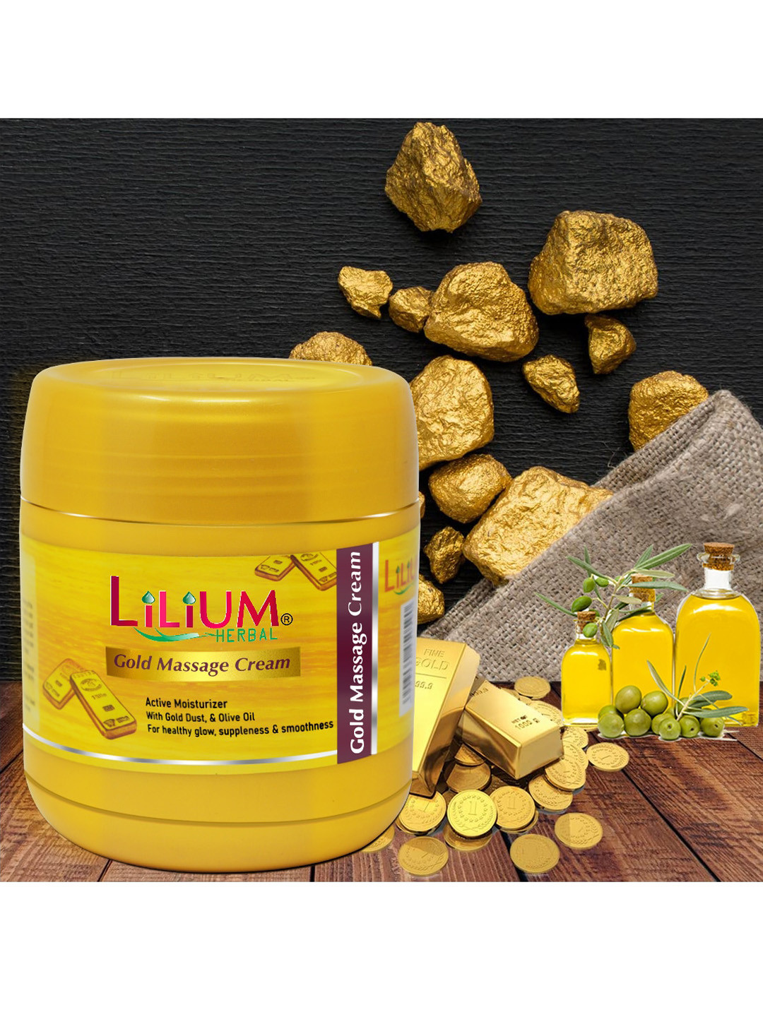 Lilium Set of 3 Gold Massage Cream with Gold Dust & Olive Oil - 500 ml each